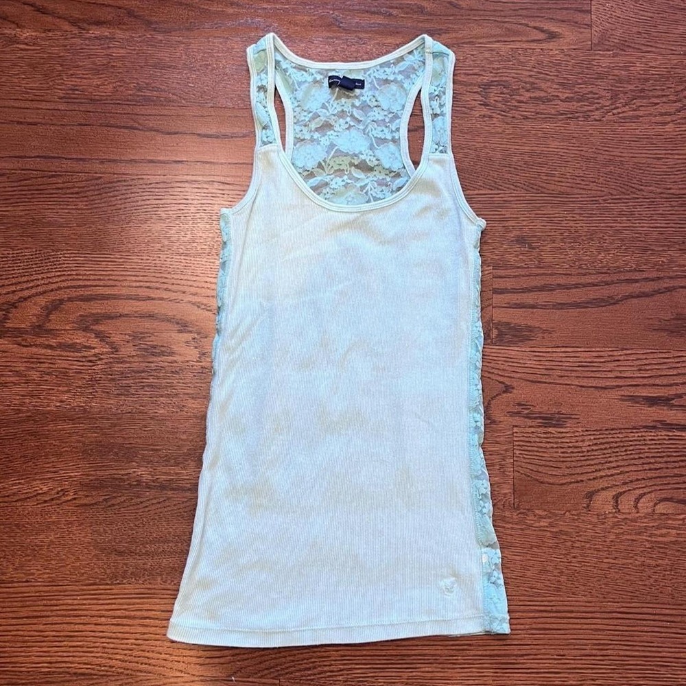 y2k blue floral lace tank top small